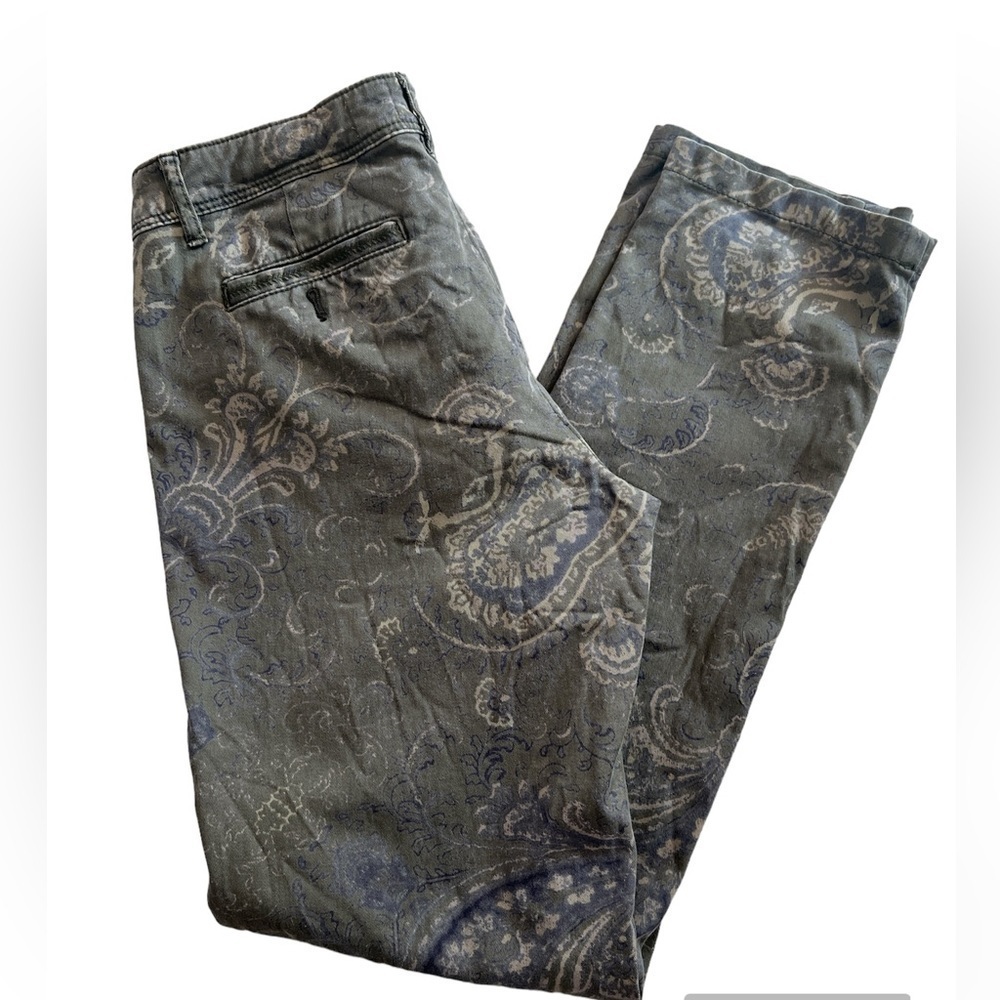 Anthropologie Pilcro  Pant Womens 26 Green Paisley Low Rise Straight Chino